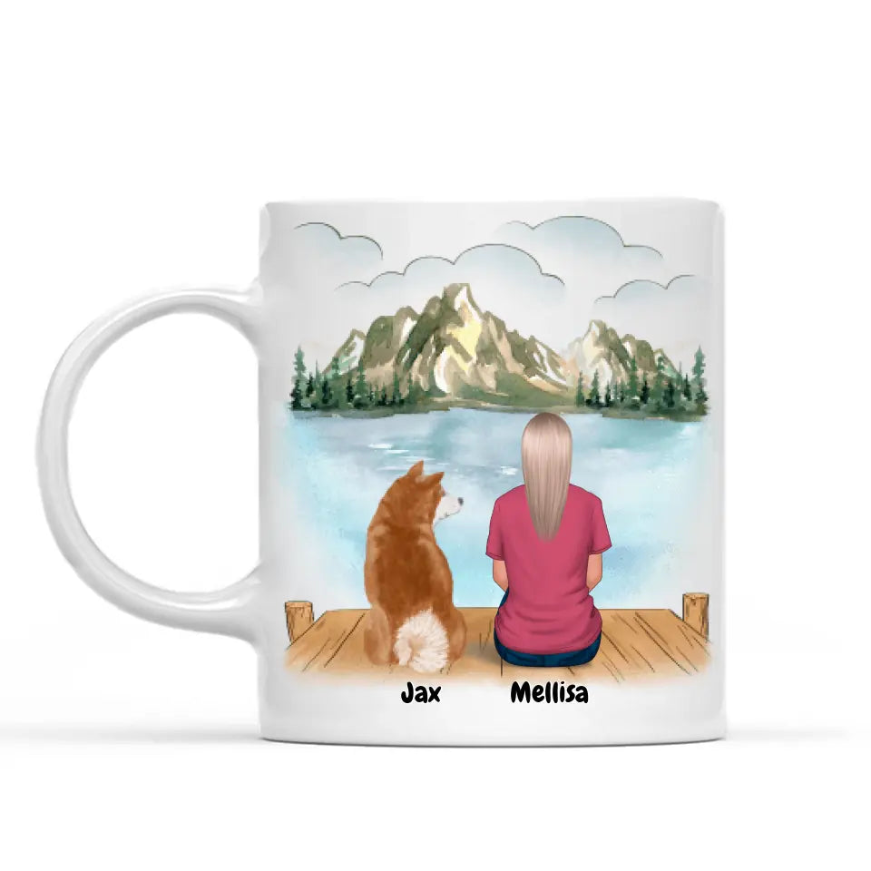 Custom pet mug - Woman with Dogs and Cats