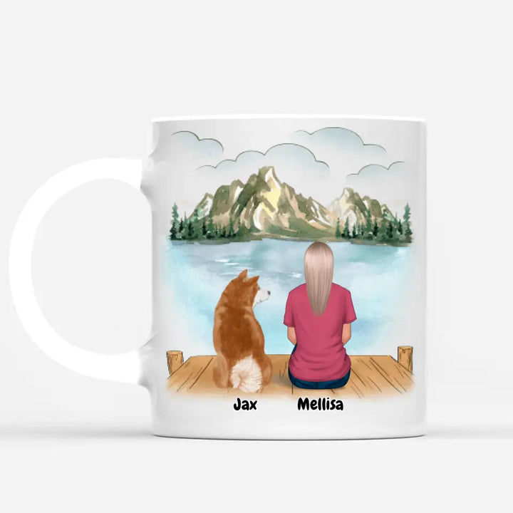 Custom pet mug - Woman with Dogs and Cats