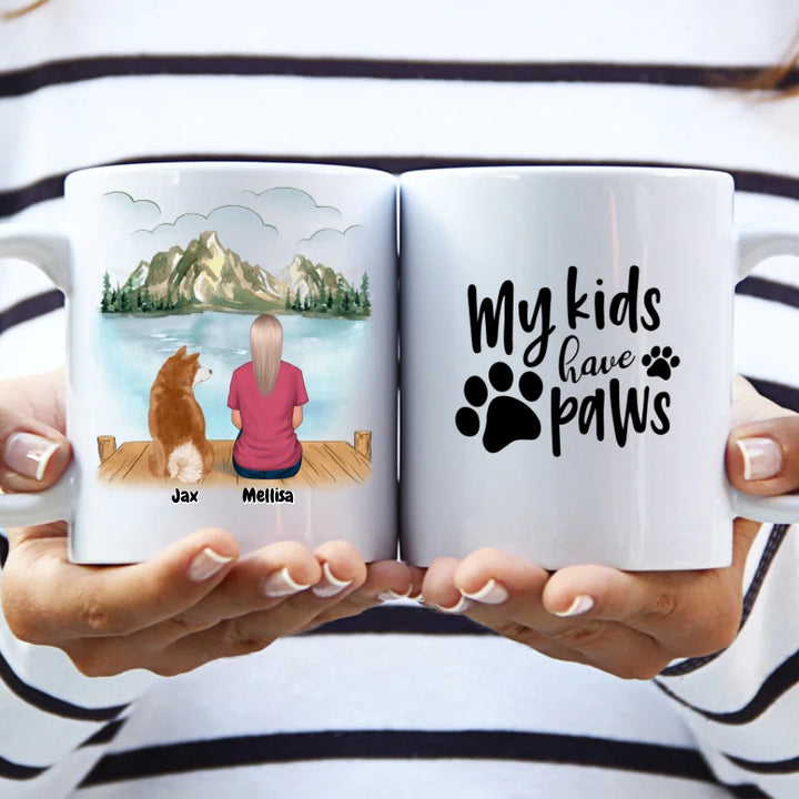 Custom pet mug - Woman with Dogs and Cats