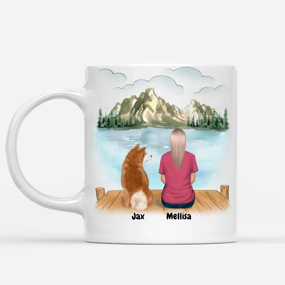 Custom pet mug - Woman with Dogs and Cats