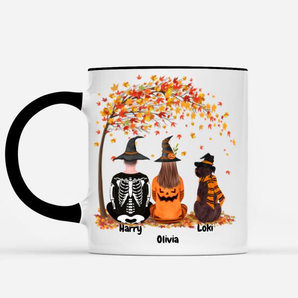Halloween personalized mug for couple with pet, with custom name, clipart and quotes