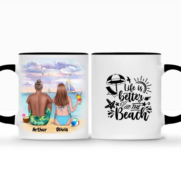 Couple mugs with personalized names, cliparts and quotes