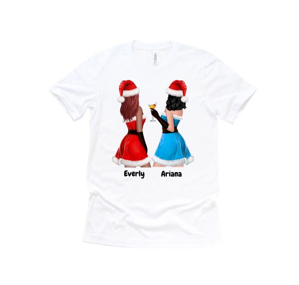Custom Xmas Shirts for Besties - 2 Girls  |  Personalized Christmas Tees for Women Best Friends