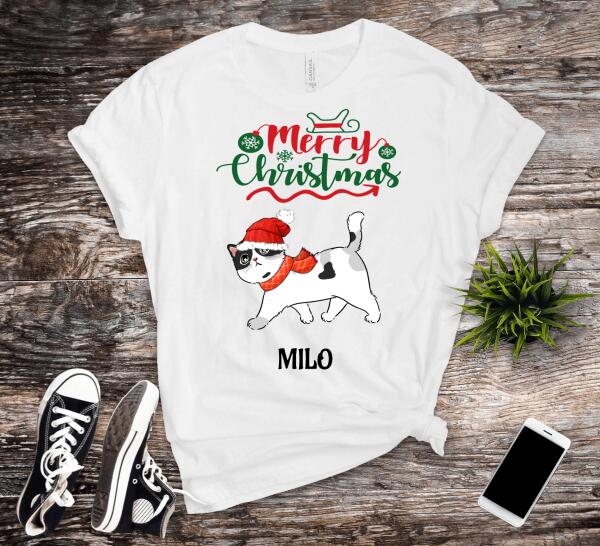 Christmas T-shirts with Cats- Up to 6 Cats | Customizable Santa  Cat Shirt