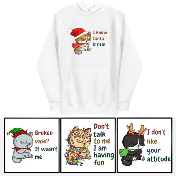 Grumpy Cat Christmas Sweatshirt | Cat Sweatshirt Christmas with Santa Cat and Personalized Text