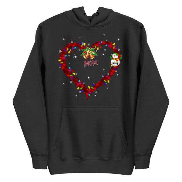 Custom Christmas Hoodie for Family with Snowman - Up to 11 Family Members | Mom, Grandma Christmas Sweatshirts | Personalised Christmas Hoodies  with Kids, Grandkids Names