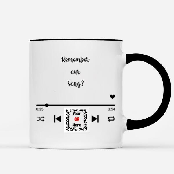 qr code mug with custom cliparts and names for couples