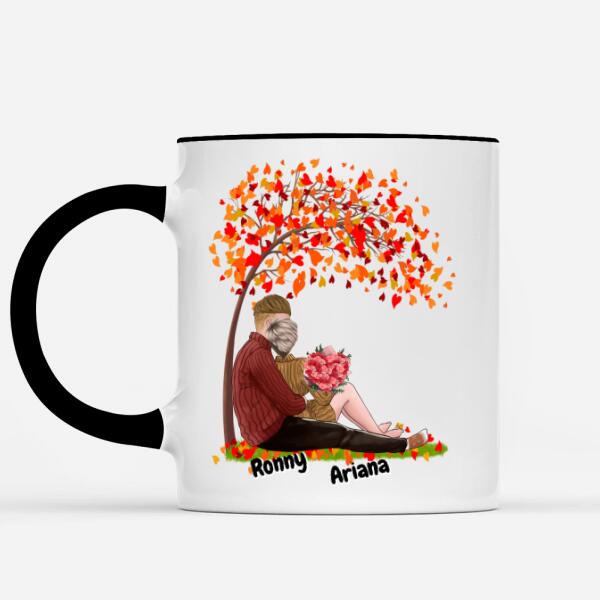 couple mug with personalized names, cliparts and qr code