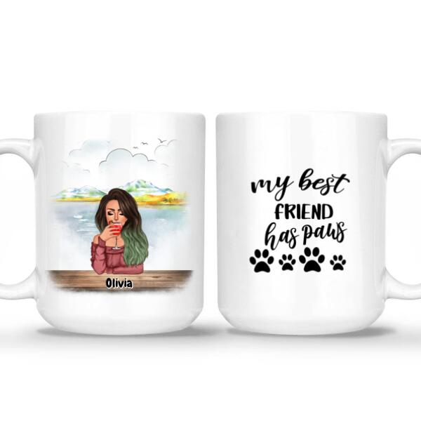 Personalized Dog and Girl Mug - Up to 4 Cats/Dogs | Dog Mom Coffee Mug Customizable with Cliparts, Names and Breeds