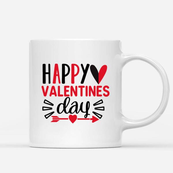 Customizable mug with Happy Valentines day quote and custom names and cliparts