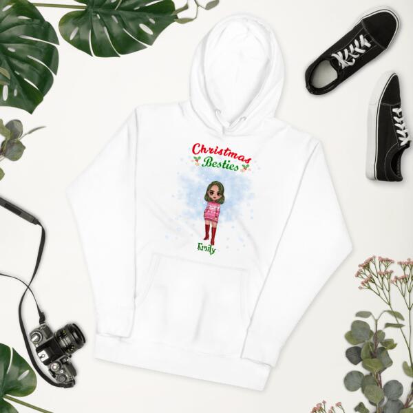 Personalized Friends Christmas Sweatshirt for Christmas Besties Chibi - Up to 4 girls | Customizable Women Friends Christmas Hoodie