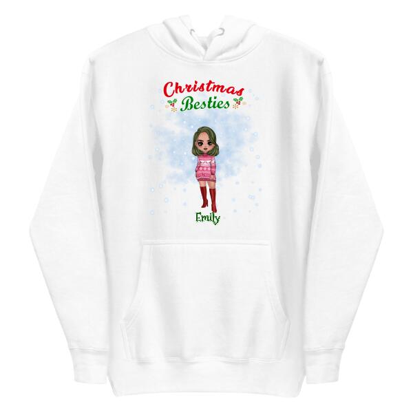 Personalized Friends Christmas Sweatshirt for Christmas Besties Chibi - Up to 4 girls | Customizable Women Friends Christmas Hoodie