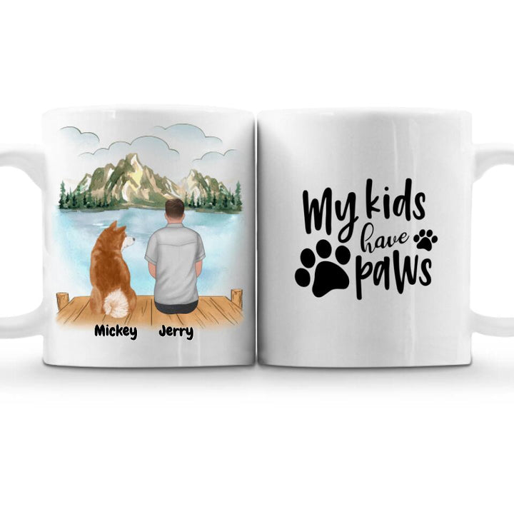 Man and Dog Personalised Mug, Personalized Cat and Owner mug - Up to 4 pets | dog daddy mug