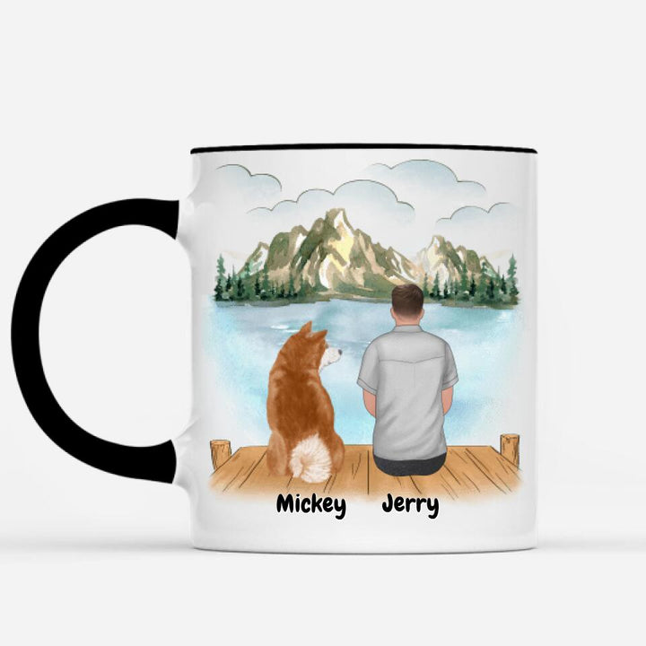 Man and Dog Personalised Mug, Personalized Cat and Owner mug - Up to 4 pets | dog daddy mug