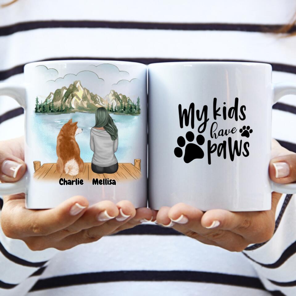 Custom Woman and Dog Mug | Personalized Cat Owner Mug with Customizable Names