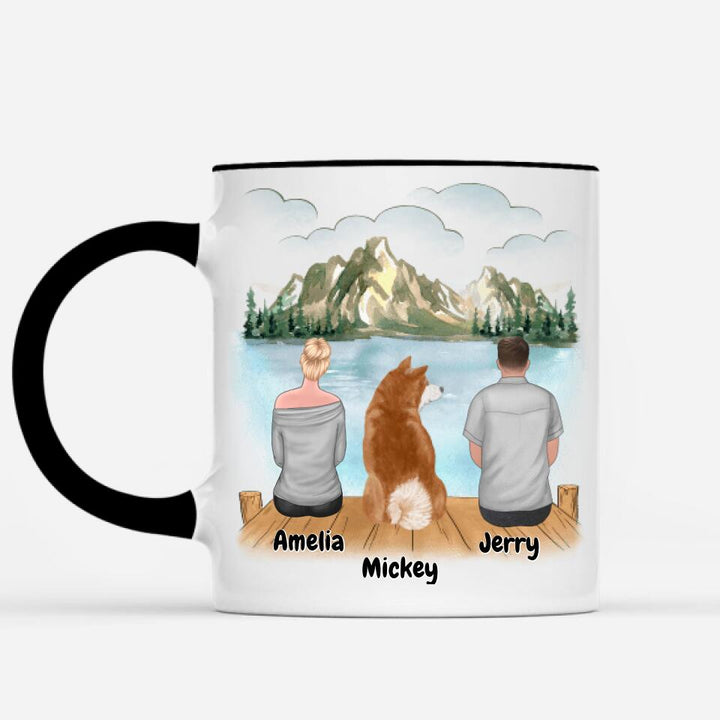Custom Couple & Pet Mug: Create Your Love Story - Personalize with Names, Breeds & Up to 2 Pets Cats or Dogs or both