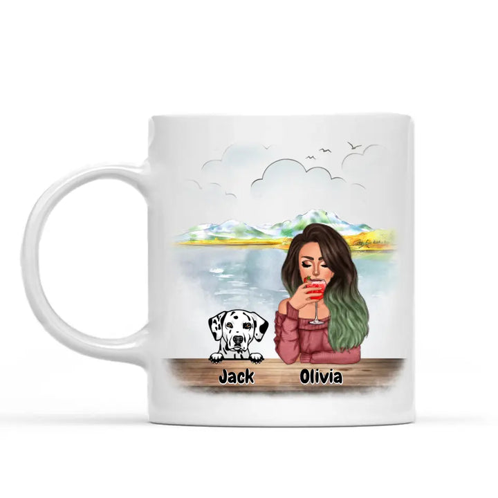 Personalised Mug Dog and Girl - Up to 4 Cats/Dogs | Customizable Dog and Owner Mug | Dog Mom Coffee Mug