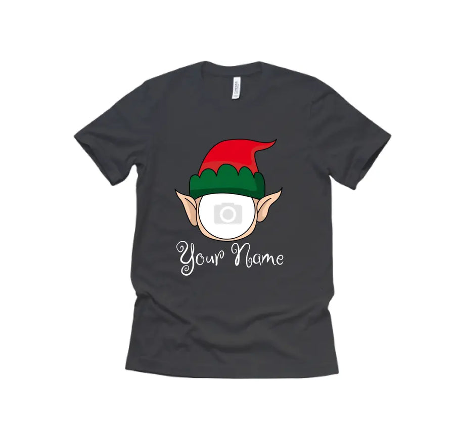 Elf Christmas Shirt with Customizable Name and Face Photo