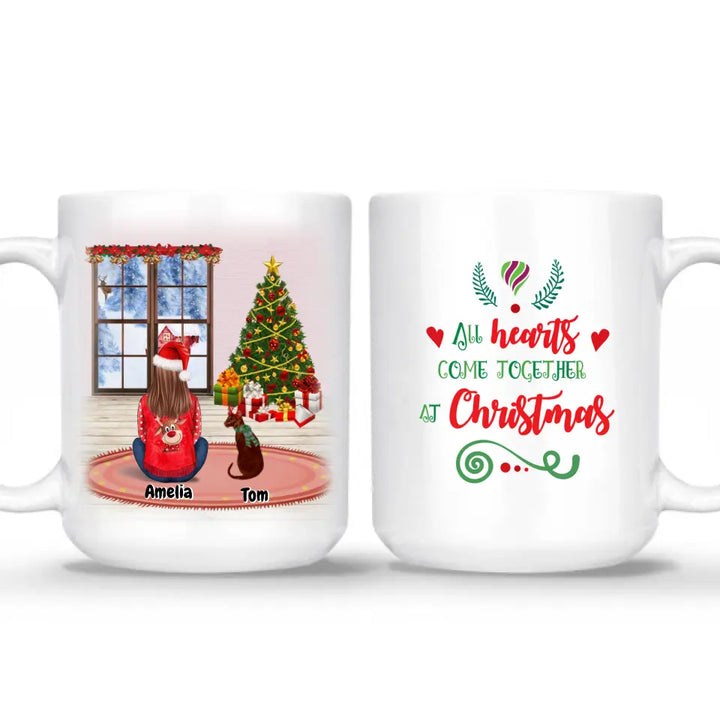 Dog Mom - Up to 4 Pets Girl and Dog(s) / Cat(s) Christmas Custom Mugs