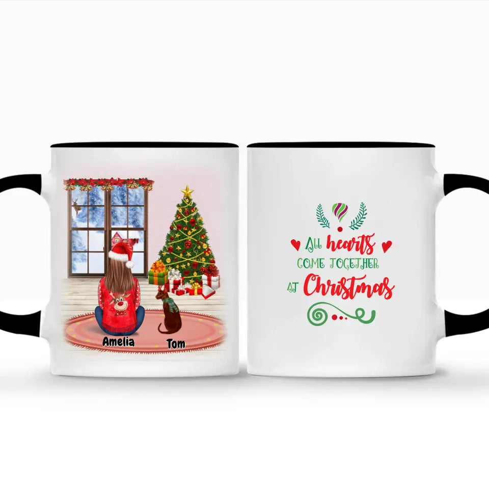 Personalized Cups for Christmas Dog Mom - Up to 4 Pets Girl and Dog(s) / Cat(s) Christmas Custom Mugs