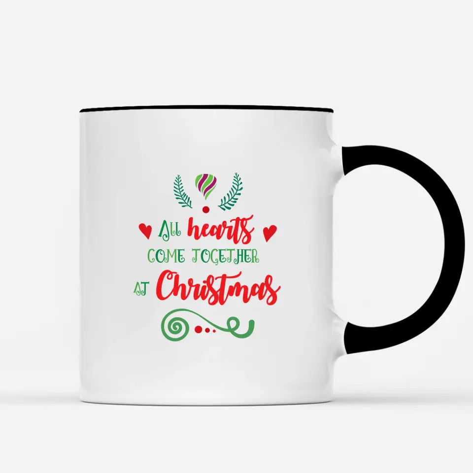 All hearts come together at Christmas, customizable mug