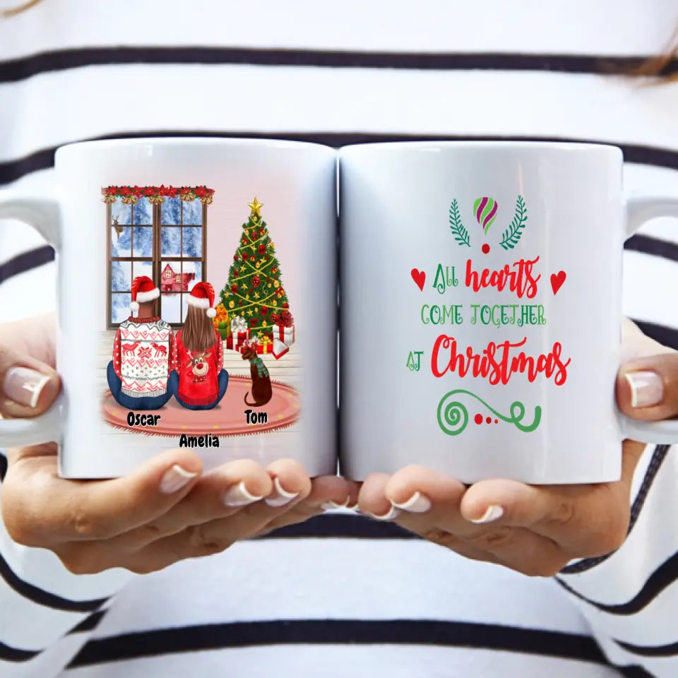 Personalized Christmas Couple Mugs with Dog(s) / Cat(s) - Up to 2 pets