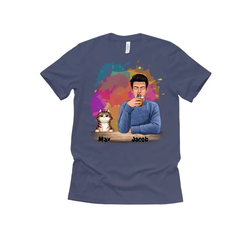 Man with Pets Dog(s) / Cat(s) - Up to 4 Pets | Customizable T-Shirt
