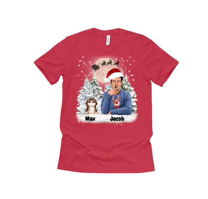 Personalised T-shirts Christmas Man Dog/Cat Owner - Up to 4 pets | Man and Cats/Dogs Christmas Tshirt Design
| Names Can be Customized