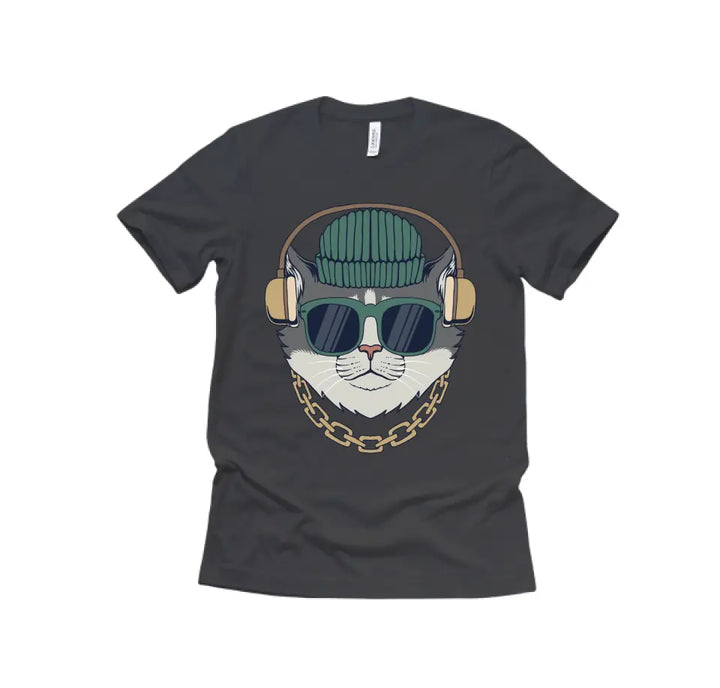 Cat with Headphones personalized design print t shirt- music lover