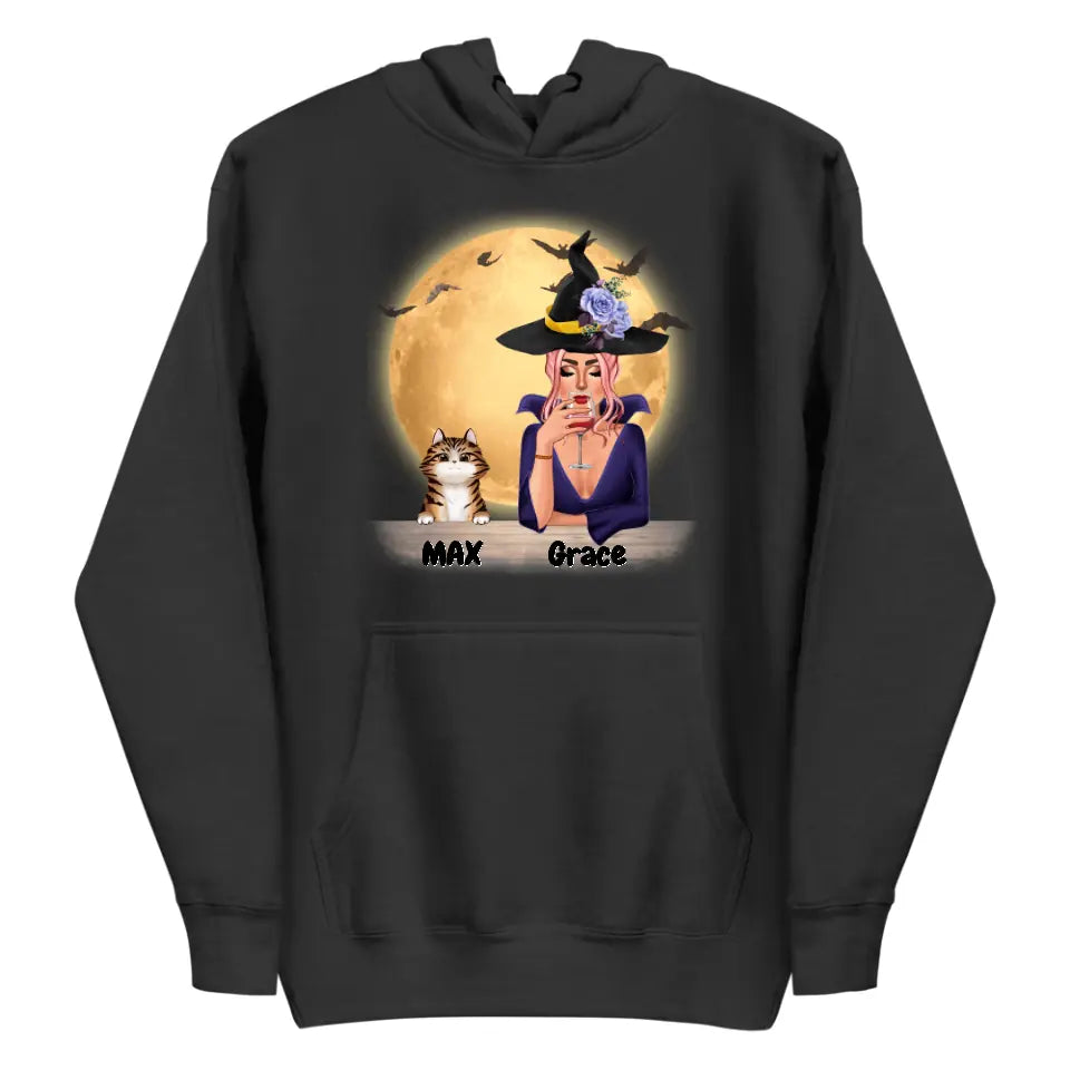 Halloween Witch with Pets Cats/Dogs - Up to 4 Pets | Customizable Hoodie