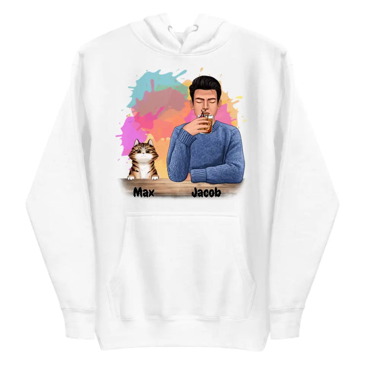 Man with Pets Dog(s) / Cat(s) - Up to 4 Pets | Customizable Hoodie