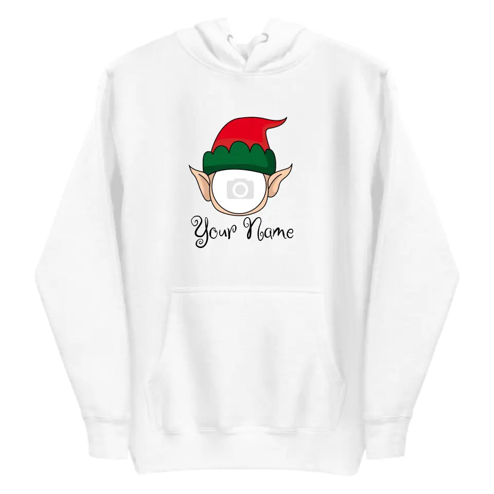 Elf Christmas Hoodie with Customizable Name and Face Photo | Personalized Elf Hoodie