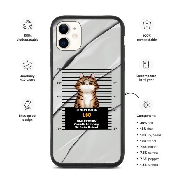 Arrested Cat - Up to 3 Cats | Customizable iPhone/Eco iPhone Case