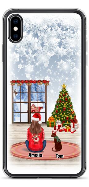 Christmas Lady and Dog(s) / Cat(s) - Up to 2 pets | Customizable iPhone/Eco iPhone Case