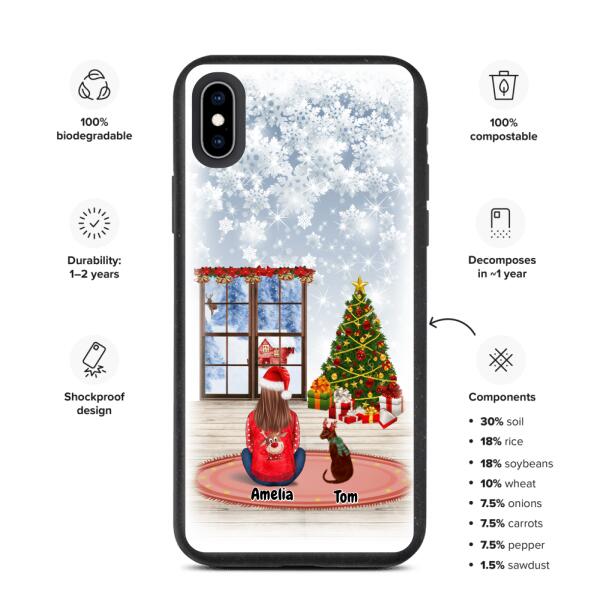 Christmas Lady and Dog(s) / Cat(s) - Up to 2 pets | Customizable iPhone/Eco iPhone Case
