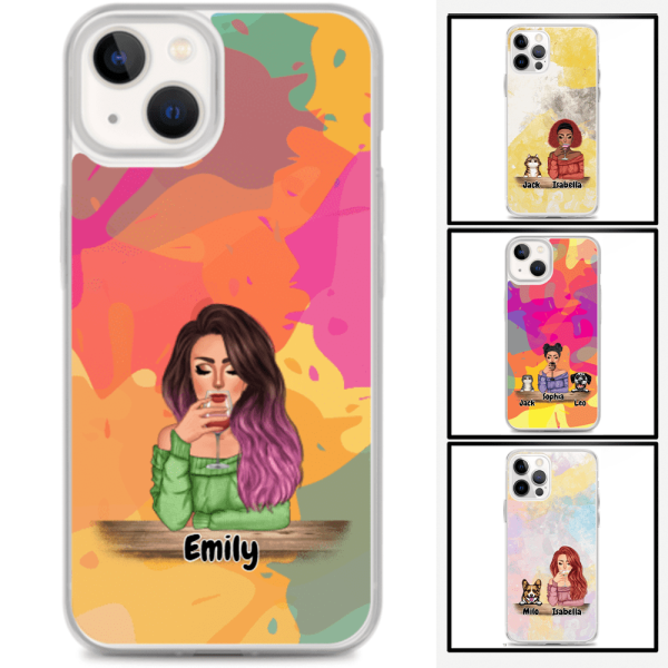 Lady with Pets Cats/Dogs - Up to 2 Pets | Customizable iPhone/Eco iPhone Case