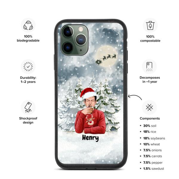 Christmas Man with Pets Dog(s) / Cat(s) - Up to 2 Pets | Customizable iPhone/Eco iPhone Case