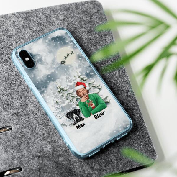 Christmas Man with Pets Dog(s) / Cat(s) - Up to 2 Pets | Customizable iPhone/Eco iPhone Case