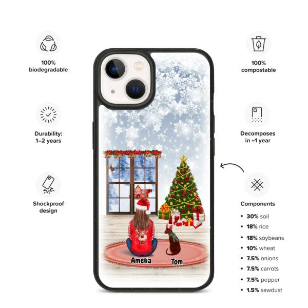 Christmas Lady and Dog(s) / Cat(s) - Up to 2 pets | Customizable iPhone/Eco iPhone Case